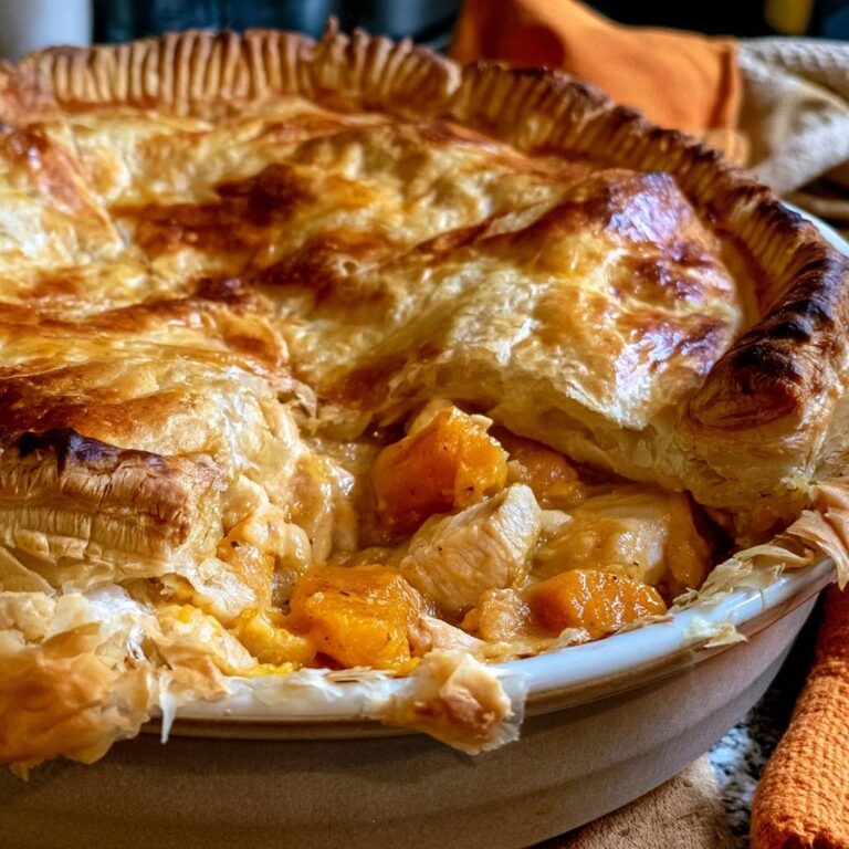 Hähnchen-Kürbis-Pastete mit Blätterteigdeckel
