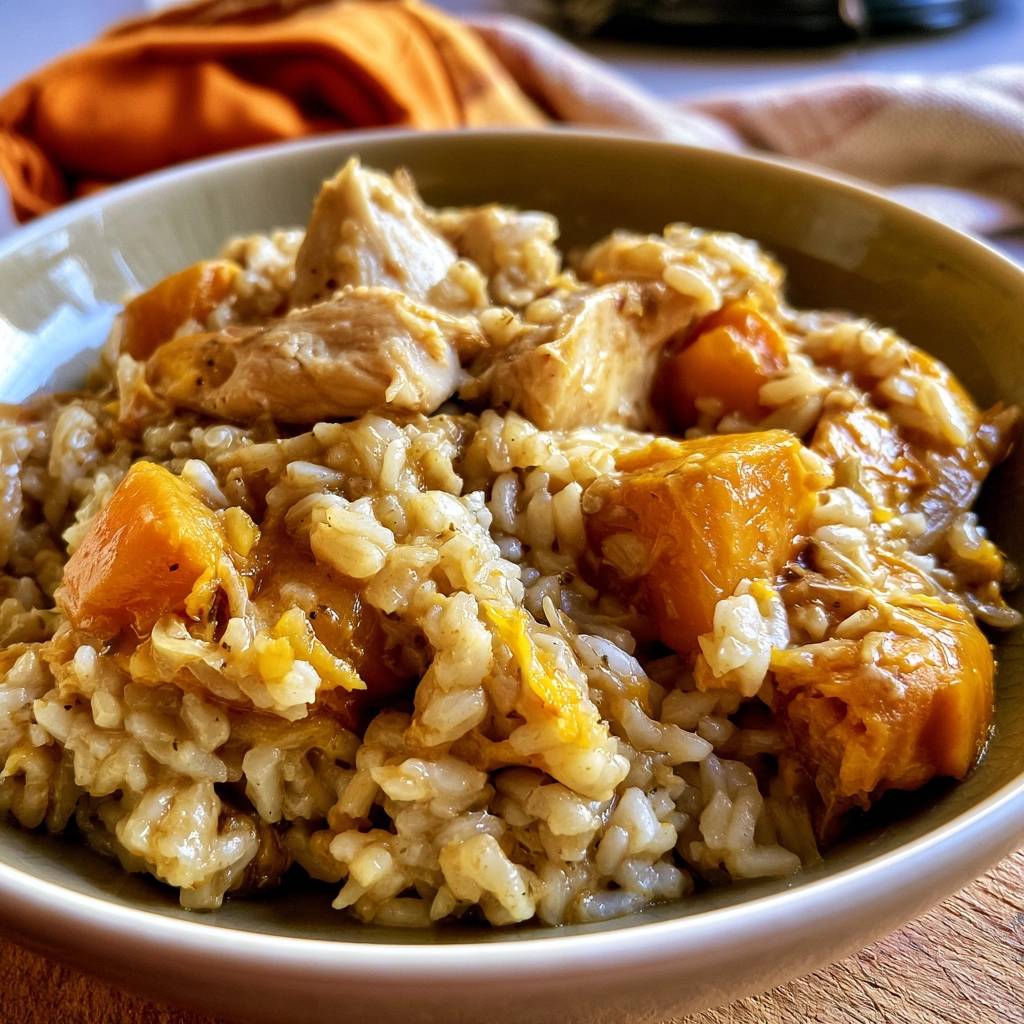 Hähnchen-Reis-Topf mit Kürbis