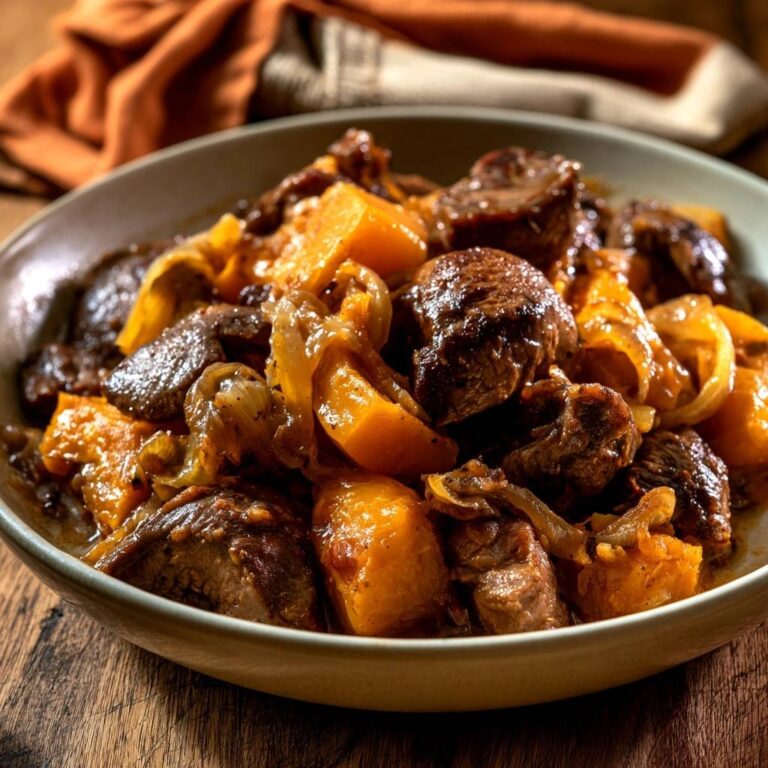 Hähnchenleber mit Kürbis und Zwiebeln
