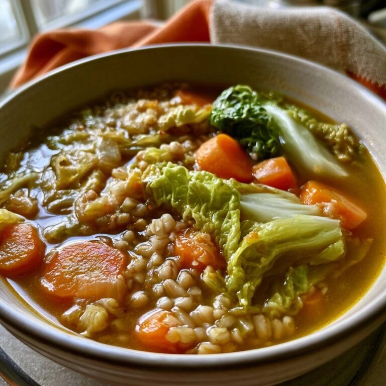 Herzhafte Wirsing-Graupen-Suppe mit Möhren und Kürbis