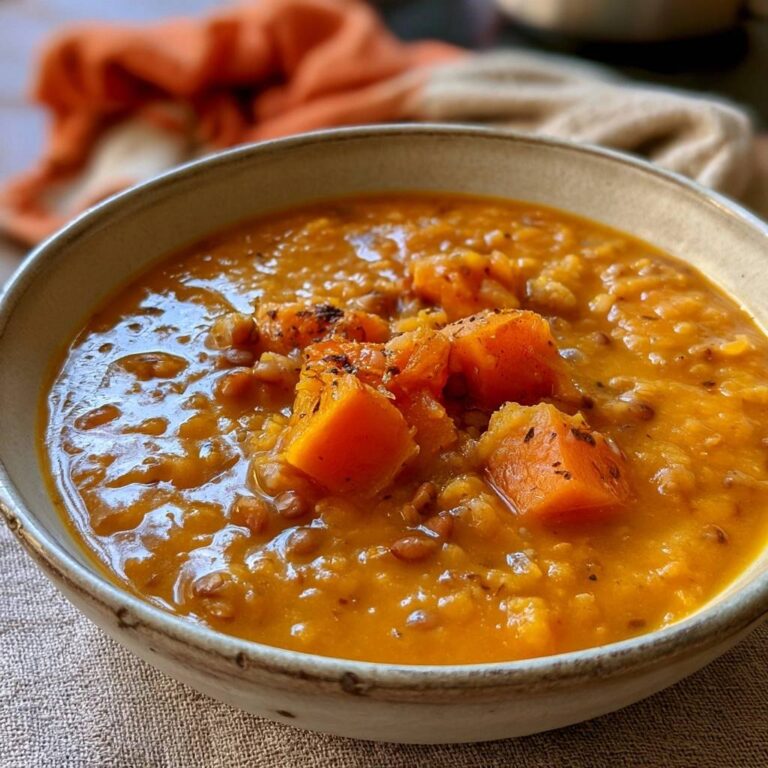 Hokkaido-Kürbissuppe mit roten Linsen