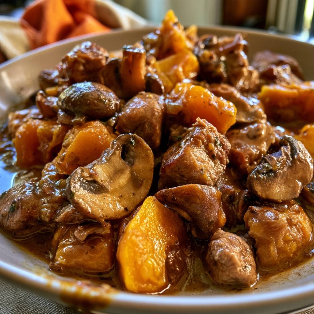 Kalbsragout mit Kürbis und Champignons