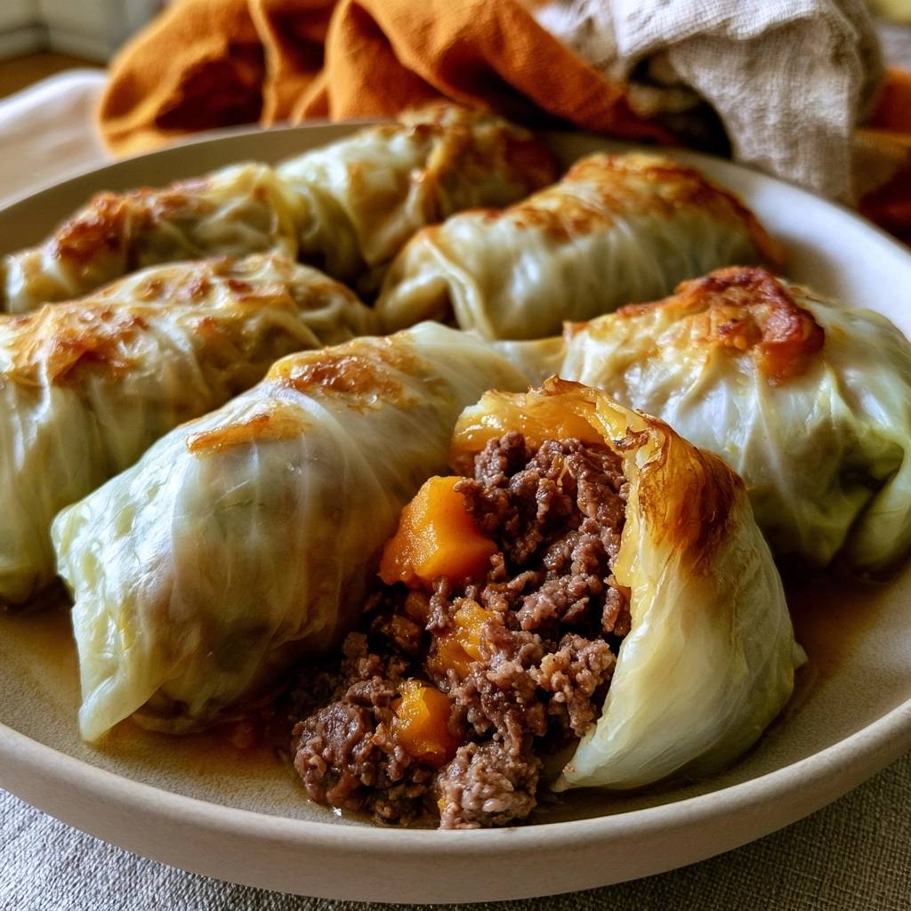 Kohlrouladen mit Rinderhack und Kürbis