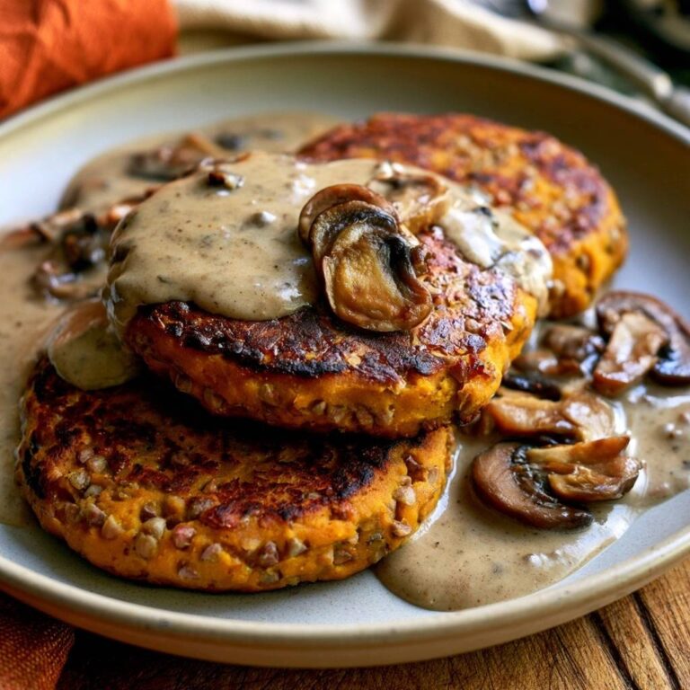Kürbis-Buchweizen-Bratlinge mit Champignonsoße