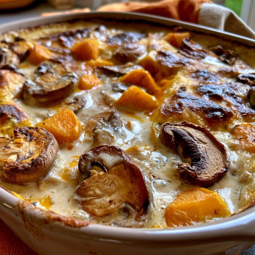 Kürbis-Champignon-Auflauf mit Schmand