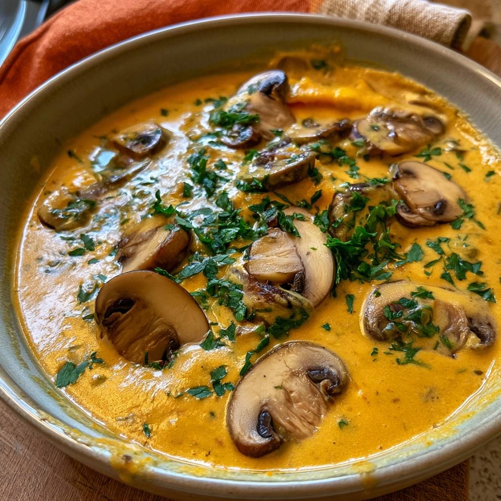 Kürbis-Champignon-Cremesuppe mit Petersilie