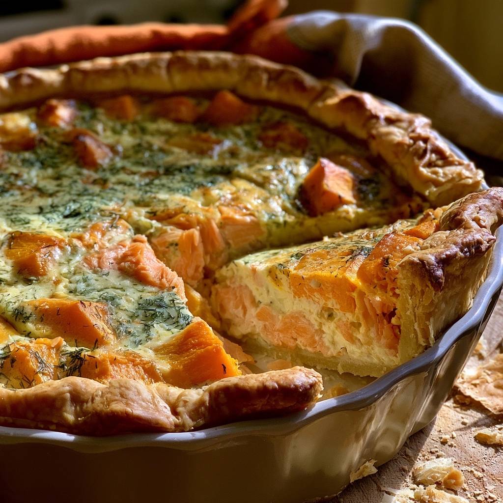 Kürbis-Lachs-Quiche mit Dill
