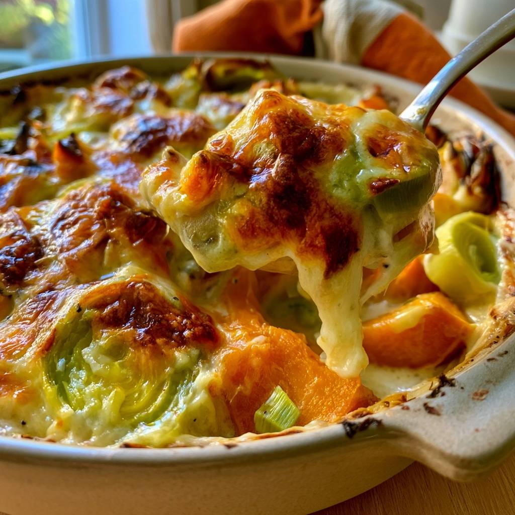 Kürbis-Lauch-Gratin mit Käsekruste