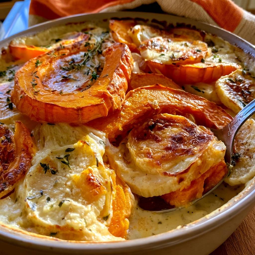 Kürbis-Pastinaken-Gratin mit Thymian