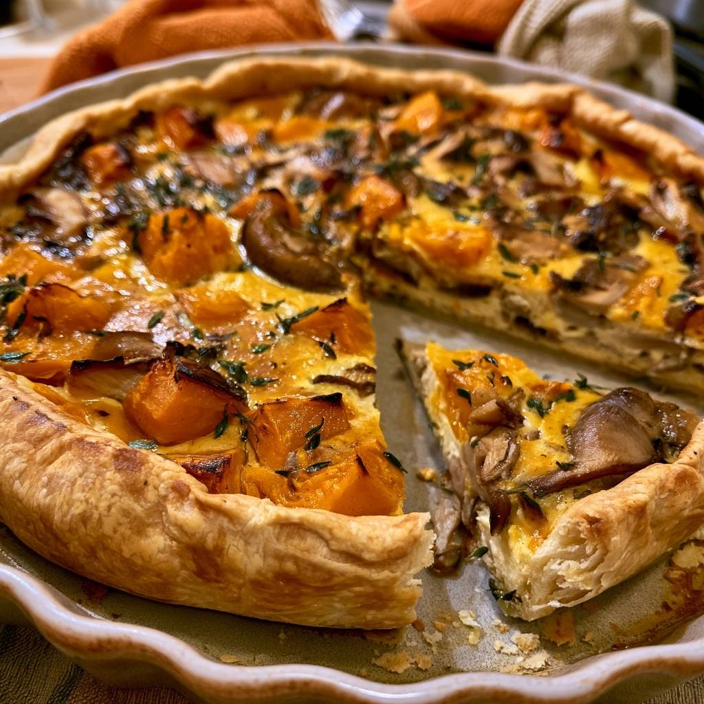 Kürbis-Pilz-Tarte mit Thymian