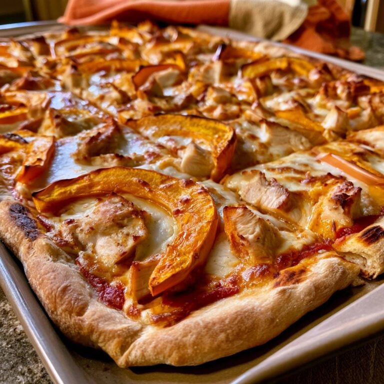 Kürbis-Pizza mit Hähnchen vom Blech