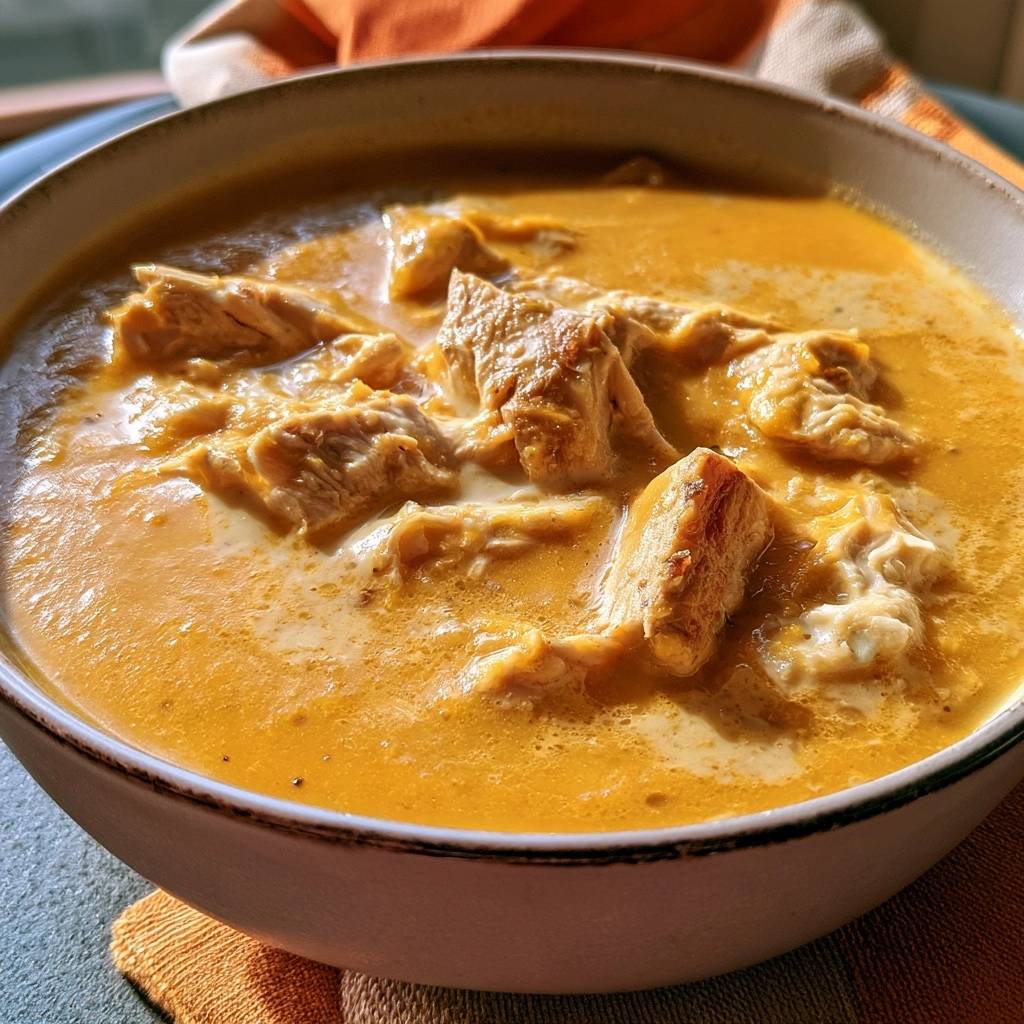 Kürbis-Rahmsuppe mit Hähnchenstreifen
