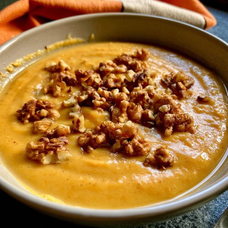Kürbis-Sellerie-Cremesuppe mit Walnüssen