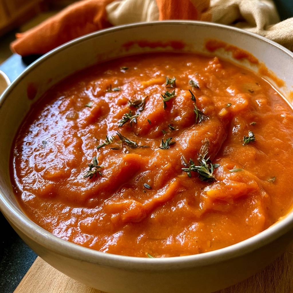 Kürbis-Tomaten-Suppe mit Thymian