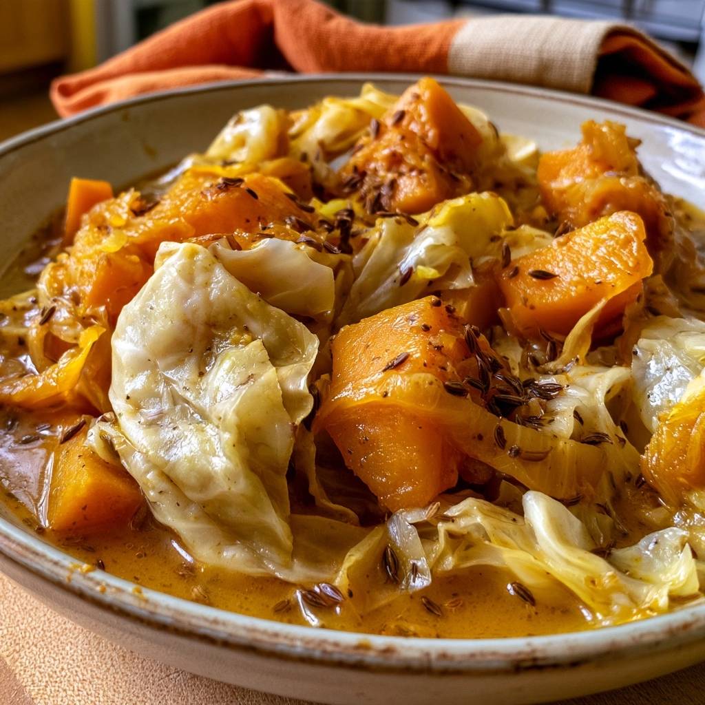 Kürbis-Weißkohl-Eintopf mit Kümmel