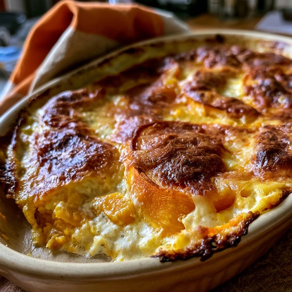 Kürbisgratin mit Sahne und Bergkäse