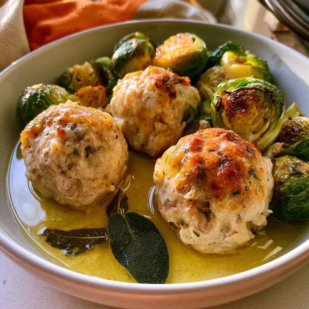 Maronenknödel mit Rosenkohl, Kürbis und Salbeibutter