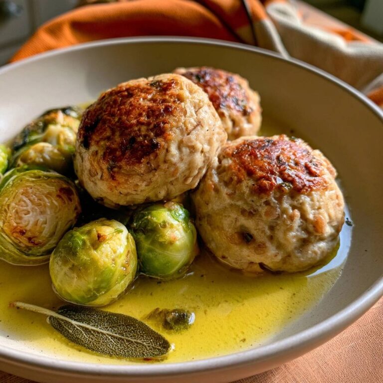 Maronenknödel mit Rosenkohl, Kürbis und Salbeibutter