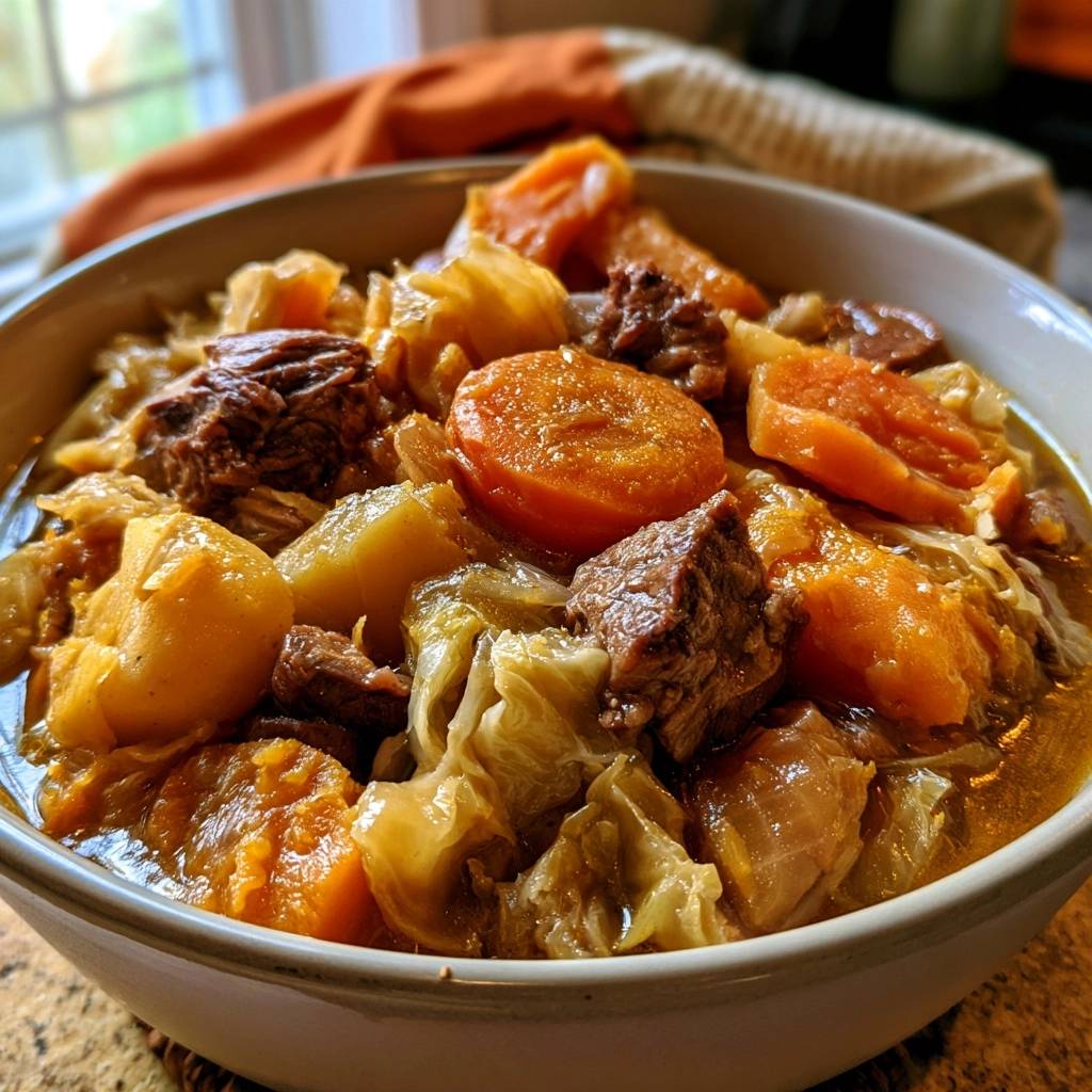 Pichelsteiner Eintopf mit Kürbis und Rindfleisch