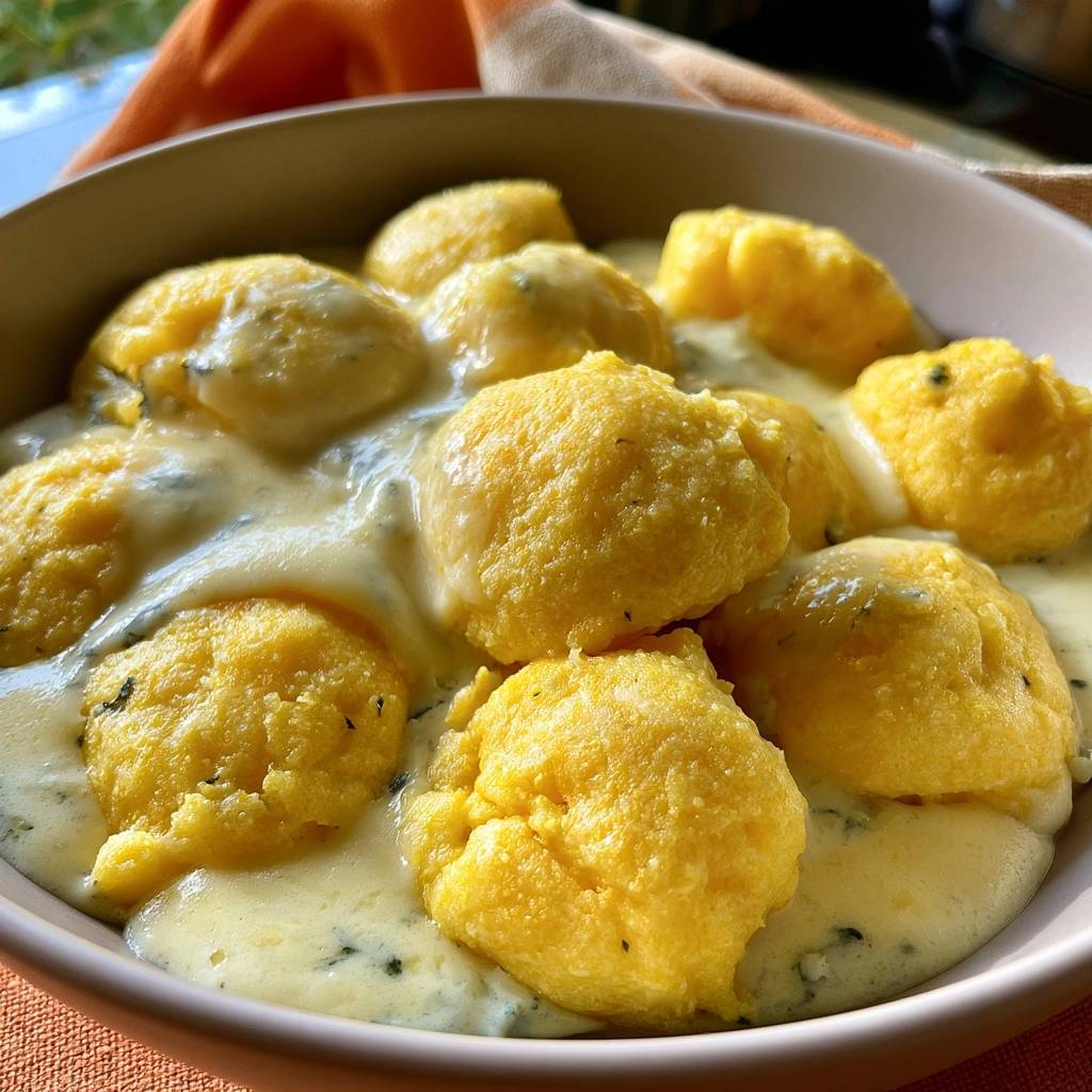 Polentaknödel mit Gorgonzolasoße