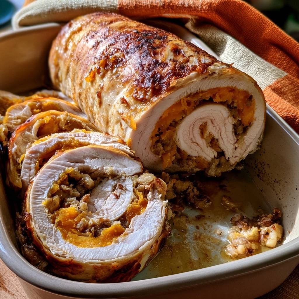 Putenrollbraten mit Kürbis-Maronen-Füllung