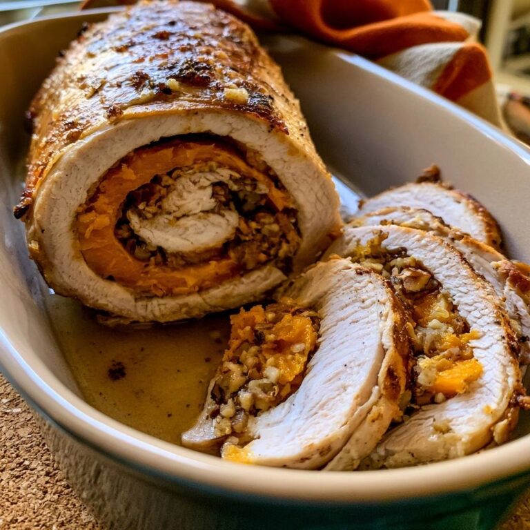Putenrollbraten mit Kürbis-Maronen-Füllung