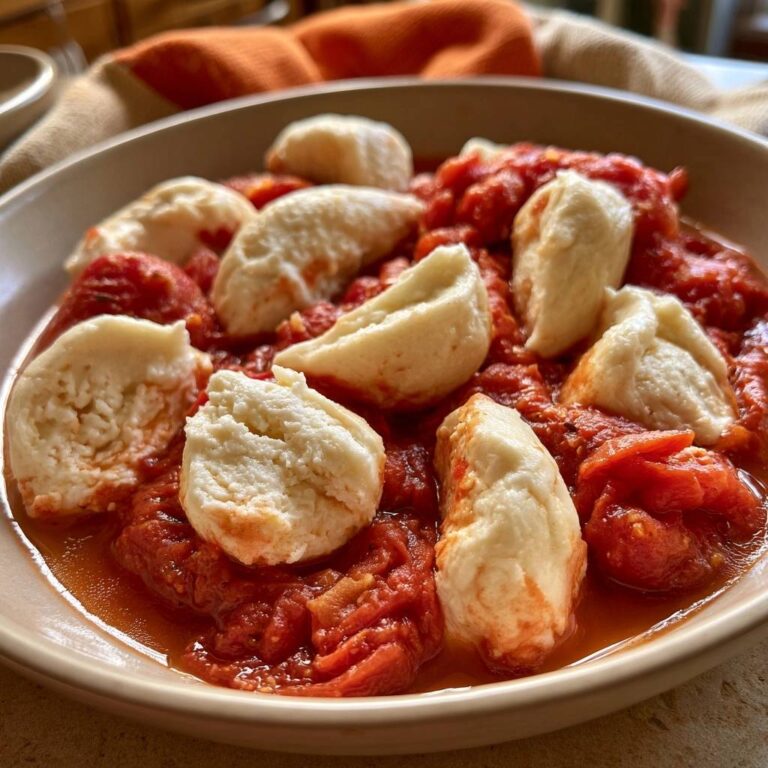 Ricotta-Grieß-Nocken auf geschmorten Tomaten mit Kürbis