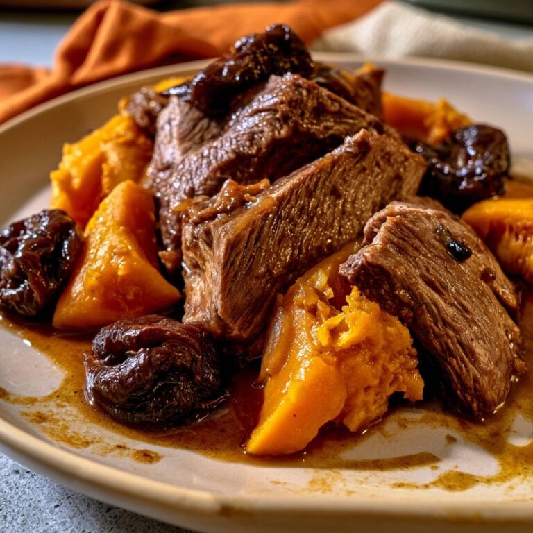 Rinderschmorbraten mit Kürbis und Backpflaumen