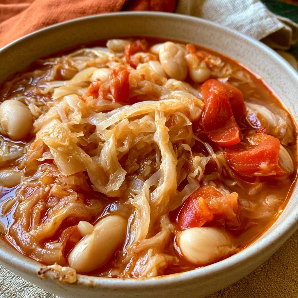 Sauerkraut-Bohnensuppe mit Paprika und Hokkaido
