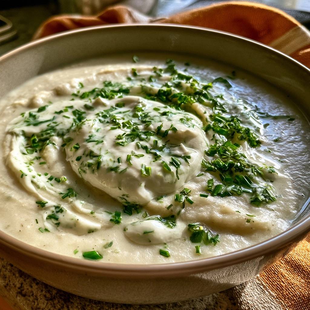 Schwarzwurzel-Kürbissuppe mit Schnittlauchsahne