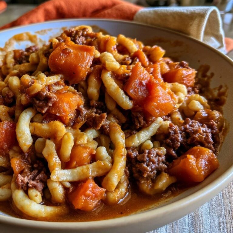 Spätzle mit Kürbis-Rinderhack-Soße