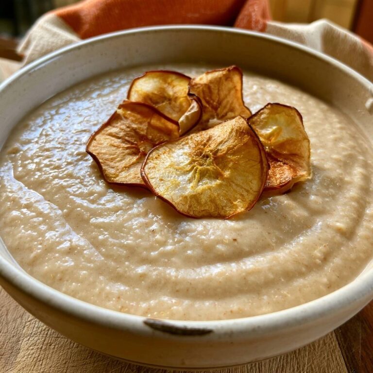 Topinambur-Kürbissuppe mit knusprigen Apfelchips