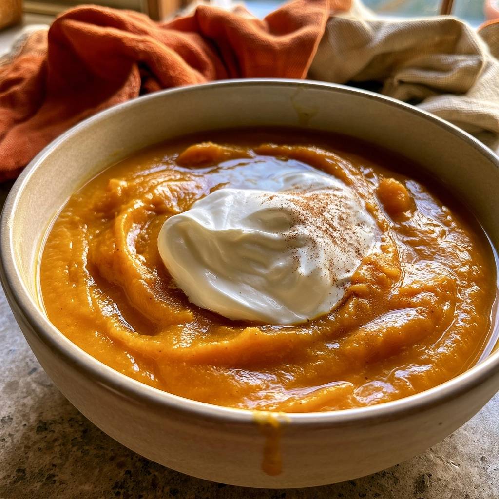 Weihnachtliche Kürbissuppe mit Zimtsahne