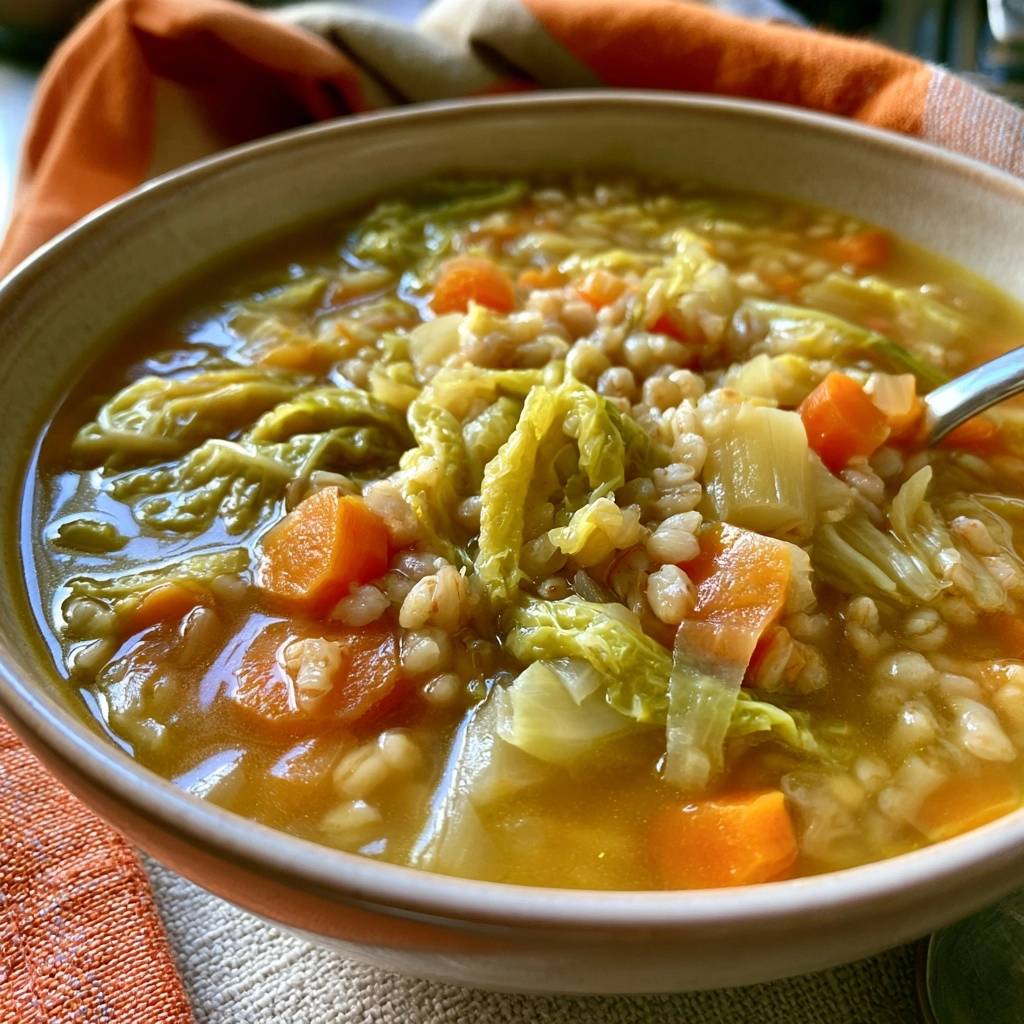 Wirsing-Graupen-Suppe mit Möhren und Kürbis